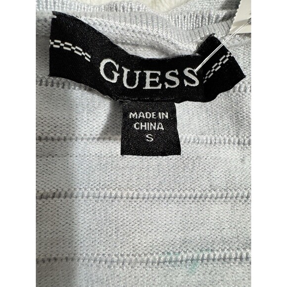 Vintage Guess Cross Front Long Sleeves Rib Knit Wrap Sweater Baby Blue Cropped - Picture 8 of 11